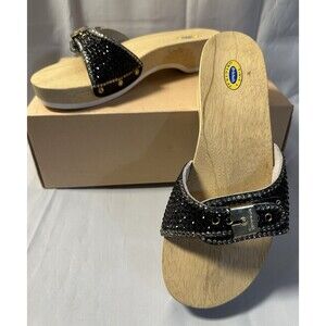 Dr . Scholls The Original Wooden Exercise Clog Sandals Custom Crystal Bling 10M